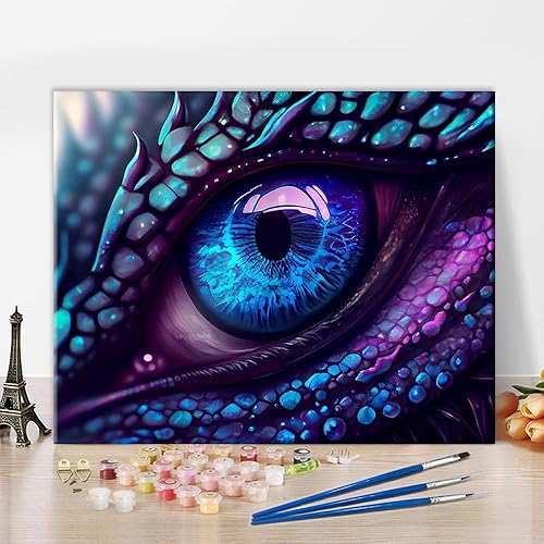 TUMOVO Pintura por números para adultos, ojo de dragón en colores azul y morado, pintura fácil por números para principiantes, niños y adultos,