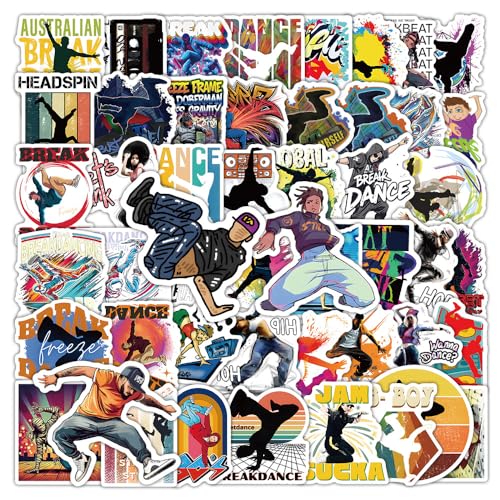 Breakdance Aufkleber 50 Stück Wasserfeste Funny Aesthetic Retro Dance Sticker für Laptop Skateboard Scrapbook Telefon Motorrad Computer Gepäck,Vinyl Coole Cartoon Tanzen Sticker für Kinder Jungen