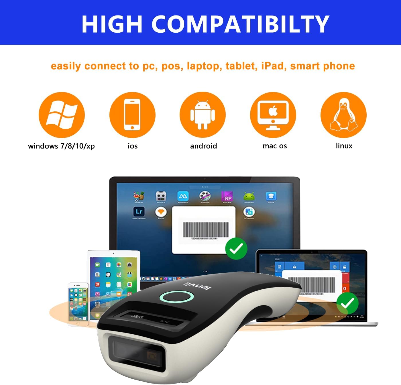 LENVII R800 Barcode Scanner compatibility with various operating systems