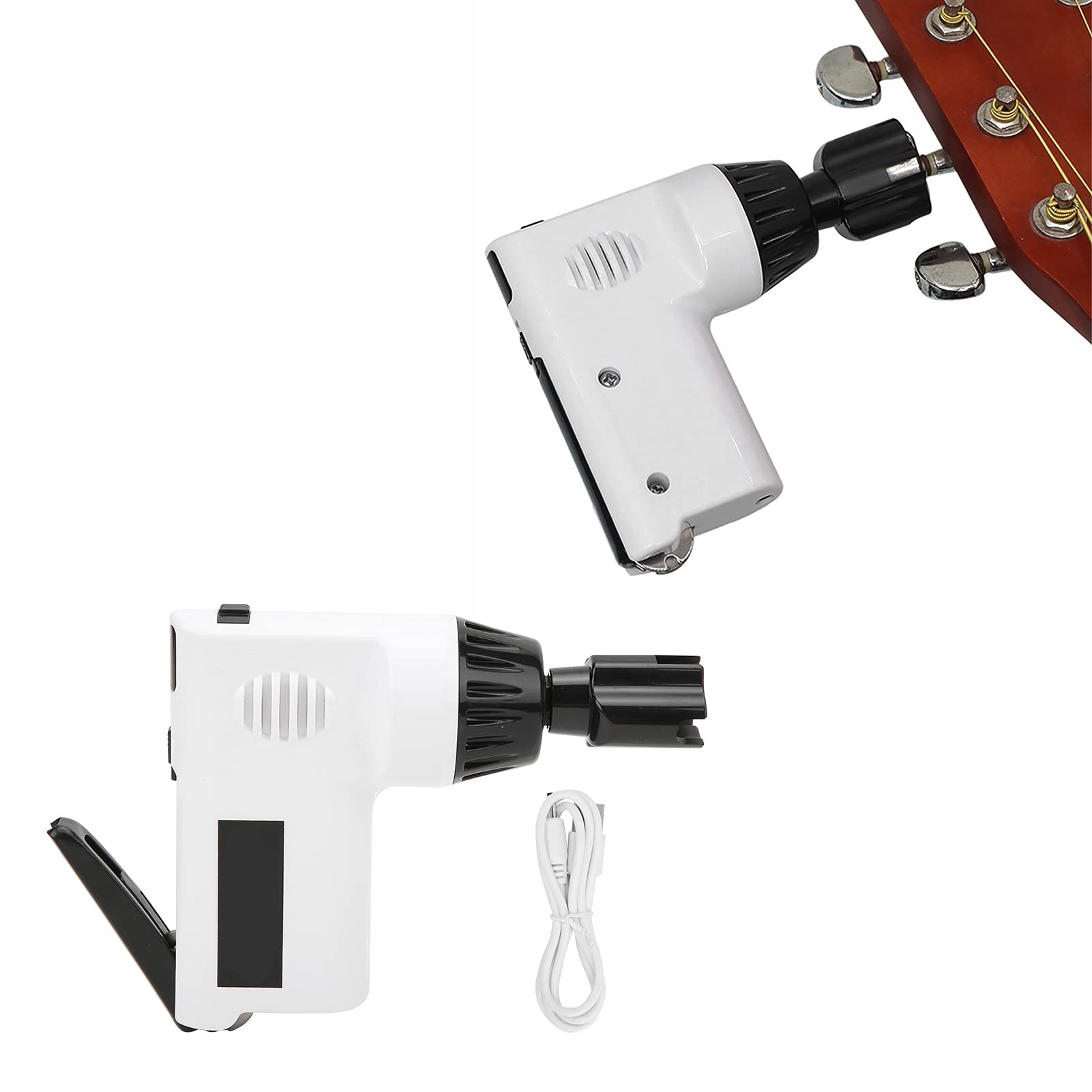Gitarren Saitenwickler, Saitenkurbel Elektrisches Snarenwinder Restringing Tool Multifunktionaler Saitenschneider für Banjo Gitarren Bass Mandoline Ukelele 2, 7‑4, 3V(Weiß)