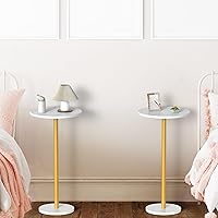 Vista 7 de White Small Round Side Table Set of 2 Pedestal Drink End Table for Small Space Round Cocktail Coffee Table for Living Room Nightstand Bedside Table