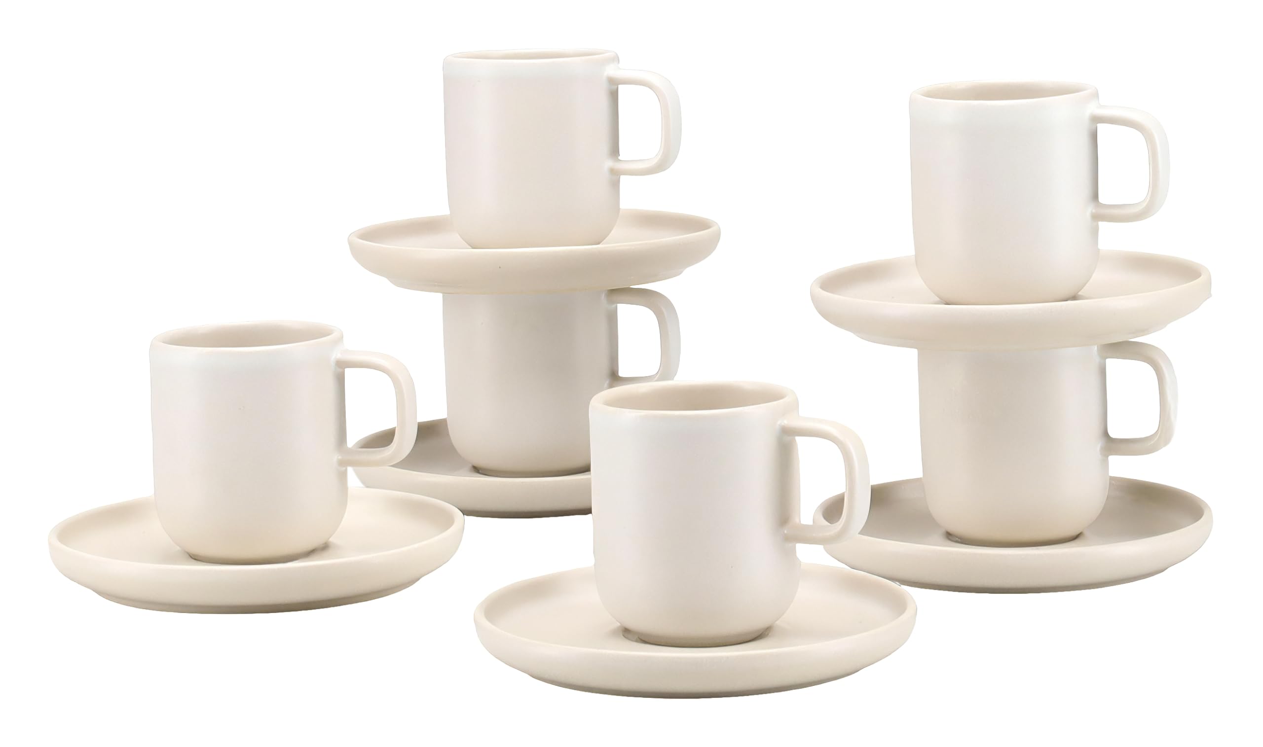 Creatable, 25259, seria Uno Offwhite, 12-częściowy zestaw naczyń dla 6 osób, filiżanki do espresso z kamionki, nadają się do mycia w zmywarce i używania w kuchence mikrofalowej, wyprodukowano w