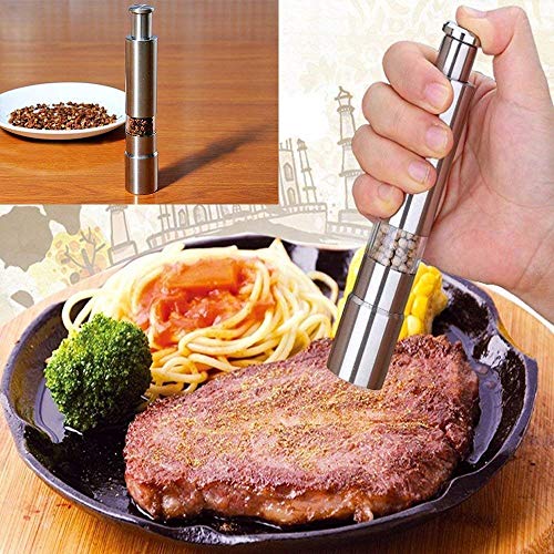 Salt and Pepper Grinder, GDGY Stainless Steel Thumb Push Pump Pepper Mills for Grains, Spices, Table Seasoning Grinders