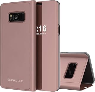 Punkcase Galaxy S8 Reflector Case Protective Flip Cover W/Scratch Resistant Semi Translucent Front & Non-Slip PU Leather Back Integrated Kickstand Compatible W/Samsung Galaxy S8 (Rose Gold)