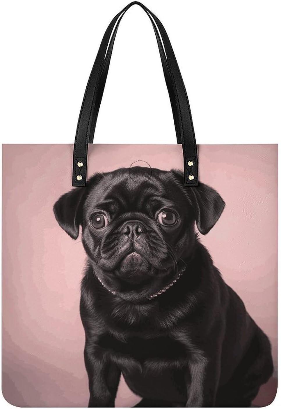 Cute Black Pug Handbags Large Capacity, Tote Bag Stylish Slouchy, Shoulder Bags for Work Beach Travel And Shopping Grocery.