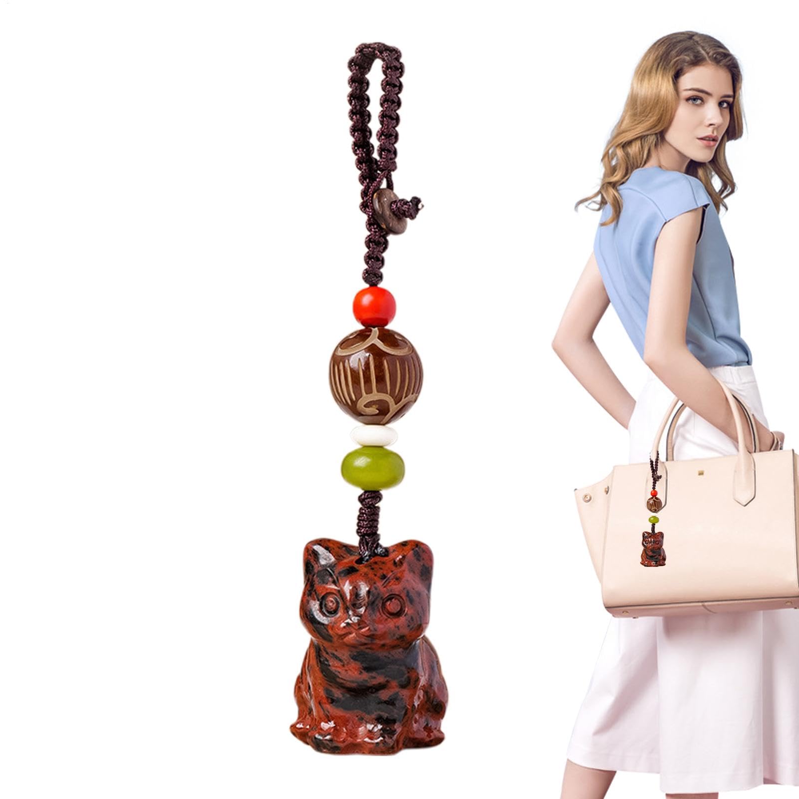 Fluorite Natural Stone Cat Pendant Lucky Charm Woman Portable Design