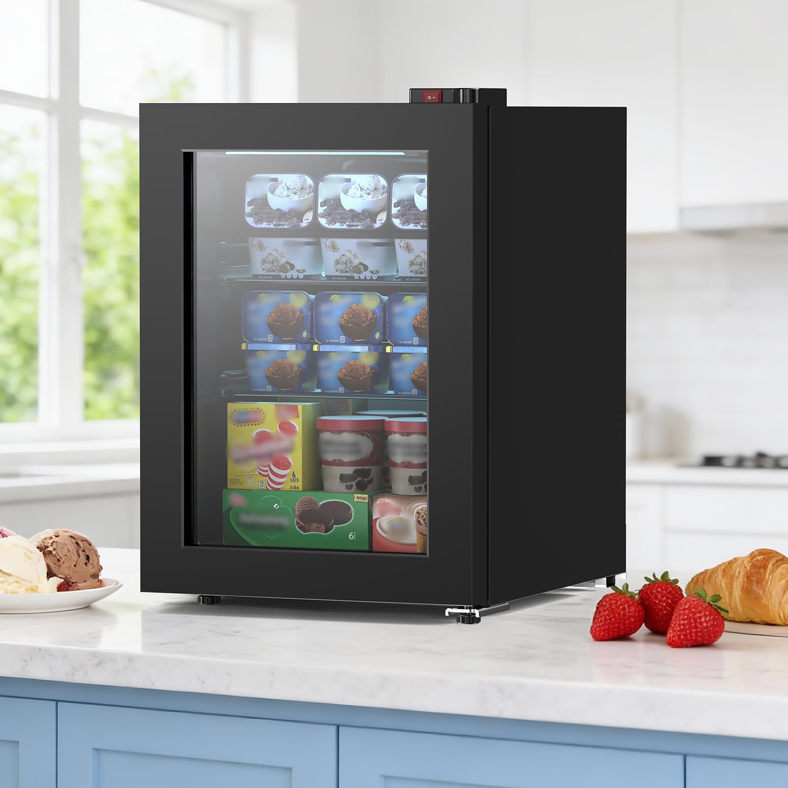 Electactic Mini Freezer, 2.2 Cu.ft Compact Upright Freezer with Glass Door Display, 7 Temperature Settings, -10°F to -18°F Deep Freezing, Quiet Freezer for Home Use, Black - 3