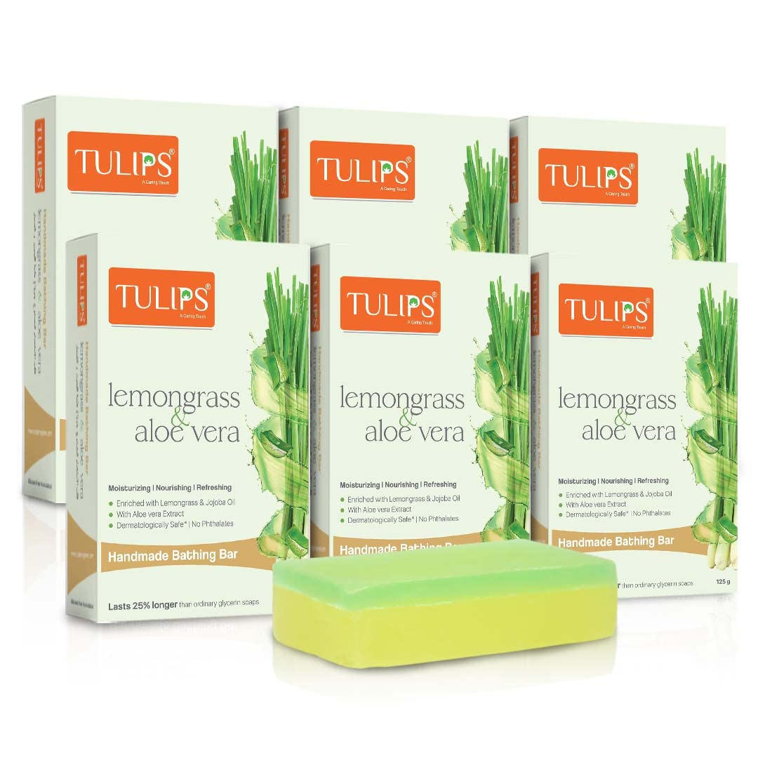 TULIPS Moisturizing, Nourishing Refreshing Bathing Bar Soap with Lemongrass & Aloe Vera (Pack of 6)-picture-41