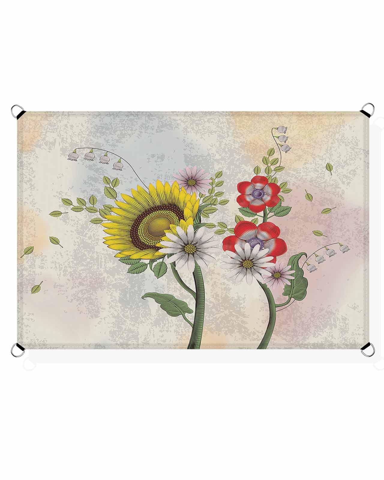 Boanket Sun Shade Sail 14' x 18', Sunflower Large Heavy Duty Outdoor Shades Sun Screen, Spring Floral Summer Botanical Colorful Ombre Shade Cloth for Patio Deck Terrace Garden Lawns Beach Backyard