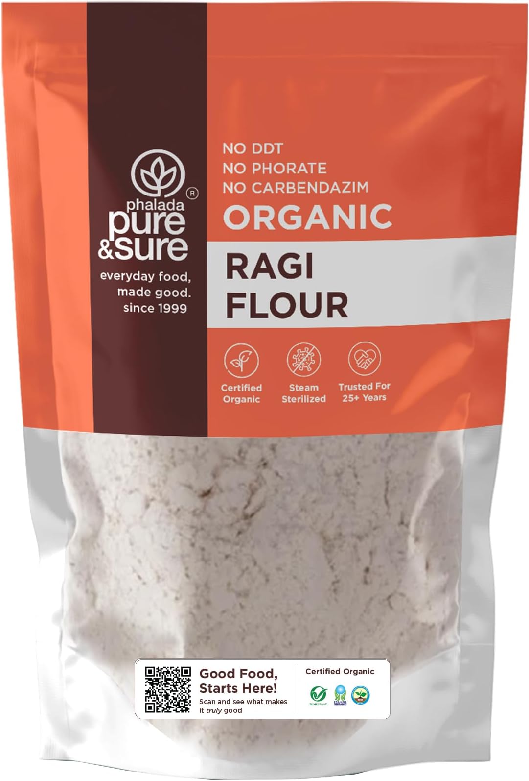 Pure & Sure Organic Ragi Flour | Organic Gluten Free Flour | Vegan Flour, Non-GMO, No Preservative, No Trans Fats | 1kg