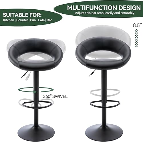 Miniatura 4 de Vogue Furniture Direct Taburetes de bar ajustables, modernos y bonitos taburetes giratorios de piel sintética con respaldo hueco, sillas de bar de