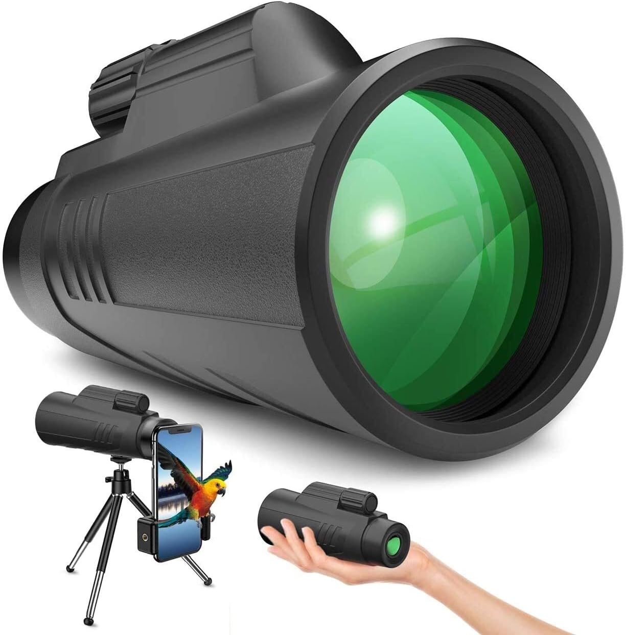 単眼鏡望遠鏡高出力単眼鏡12x42望遠鏡BAK4防水三脚付き、モバイルバードウォッチング、ハイキング、キャンプ、観光に使用大人用バー