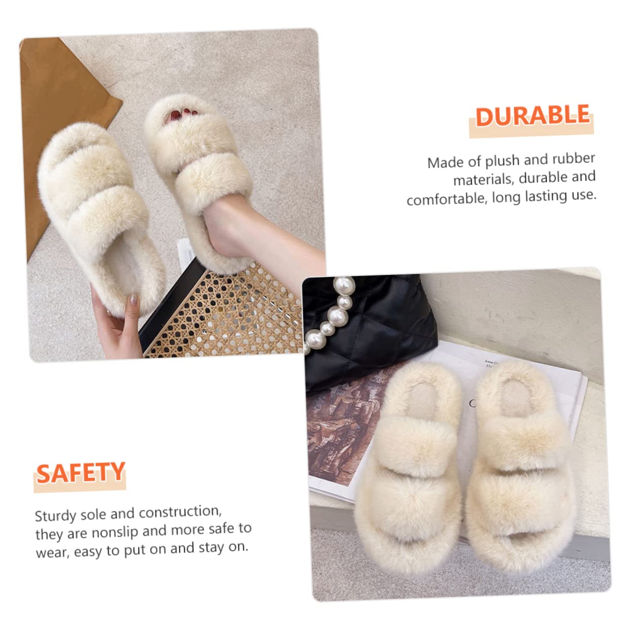 Pantofole Di Pelliccia Pantofole Da Bottino Da Donna Pantofole Da Morbide Pantofole Da Donna Diapositive Fuzzy Per Le Donne Gomma Da Cancellare Bianca