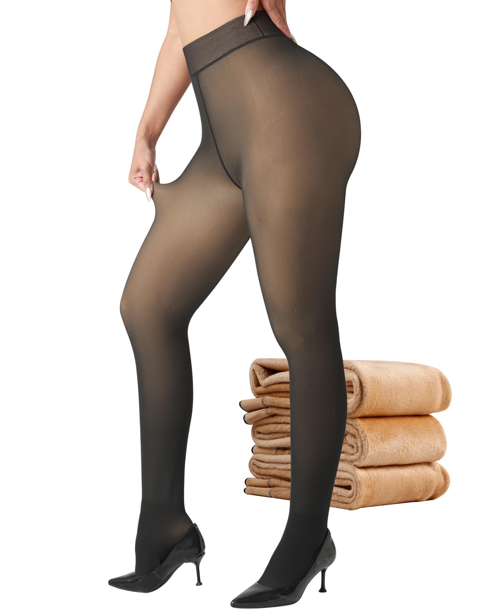 ATHVOTAR Fleece Lined Winter Tights Women - Thermal Warm Opaque Pantyhose Thick Sheer Leggings