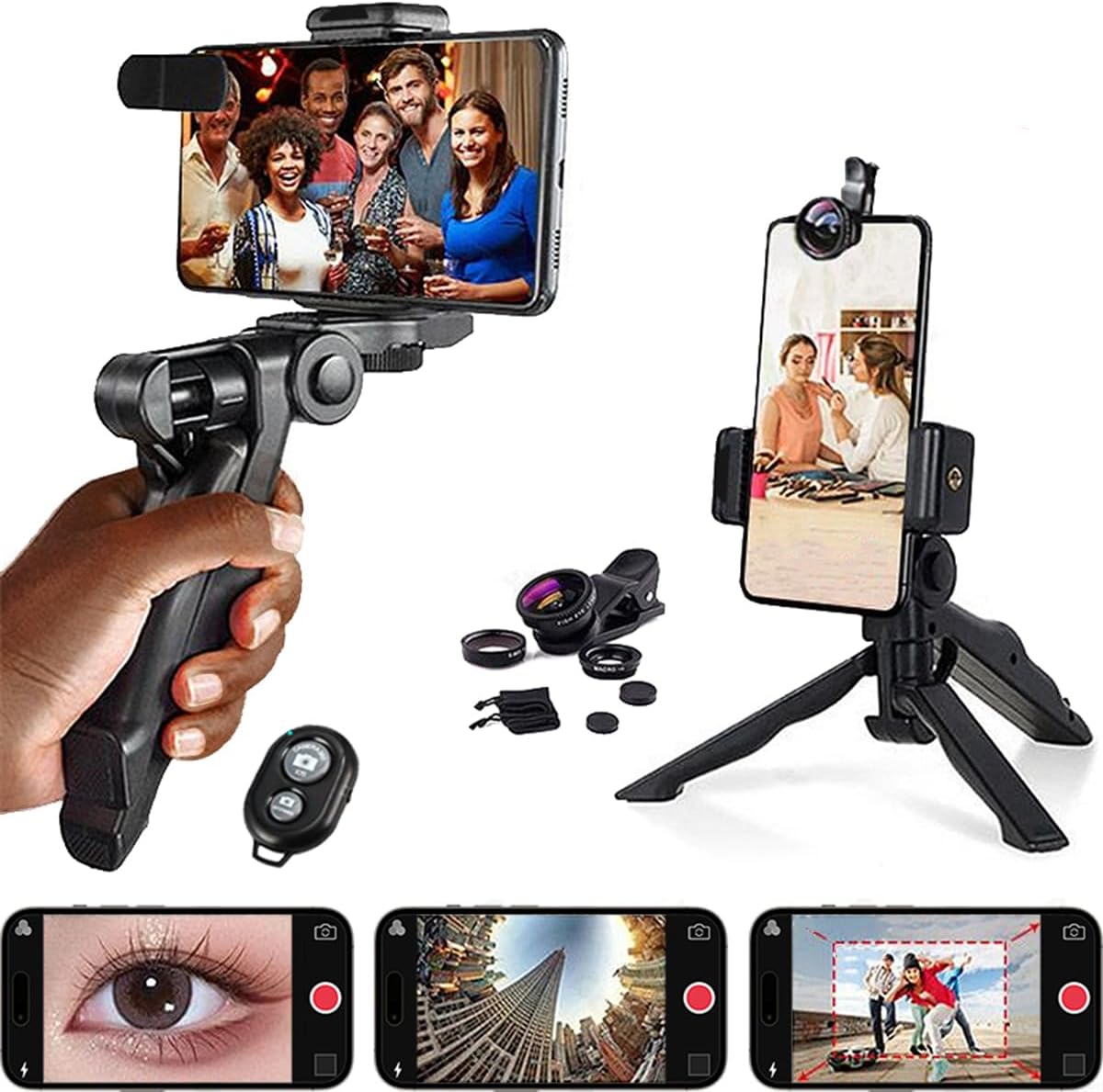 VICTripod J6 Handheld stabilizer with metal 4in1 lens module vlog wireless remote control for special effects shooting