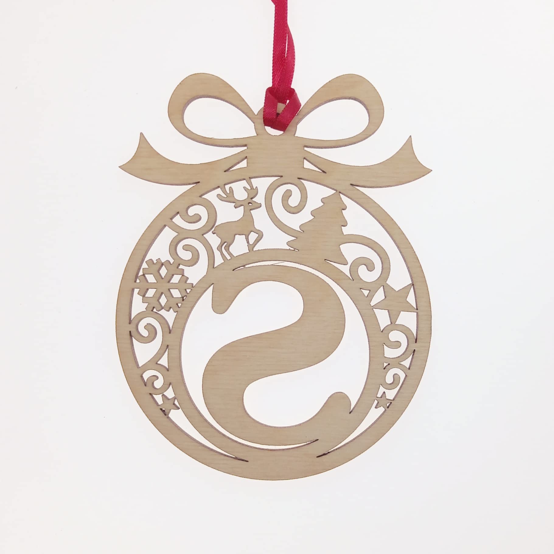 Personalised Christmas tree bauble decoration pendant ornament: Letter S, Natural Wood, Small - Image 4