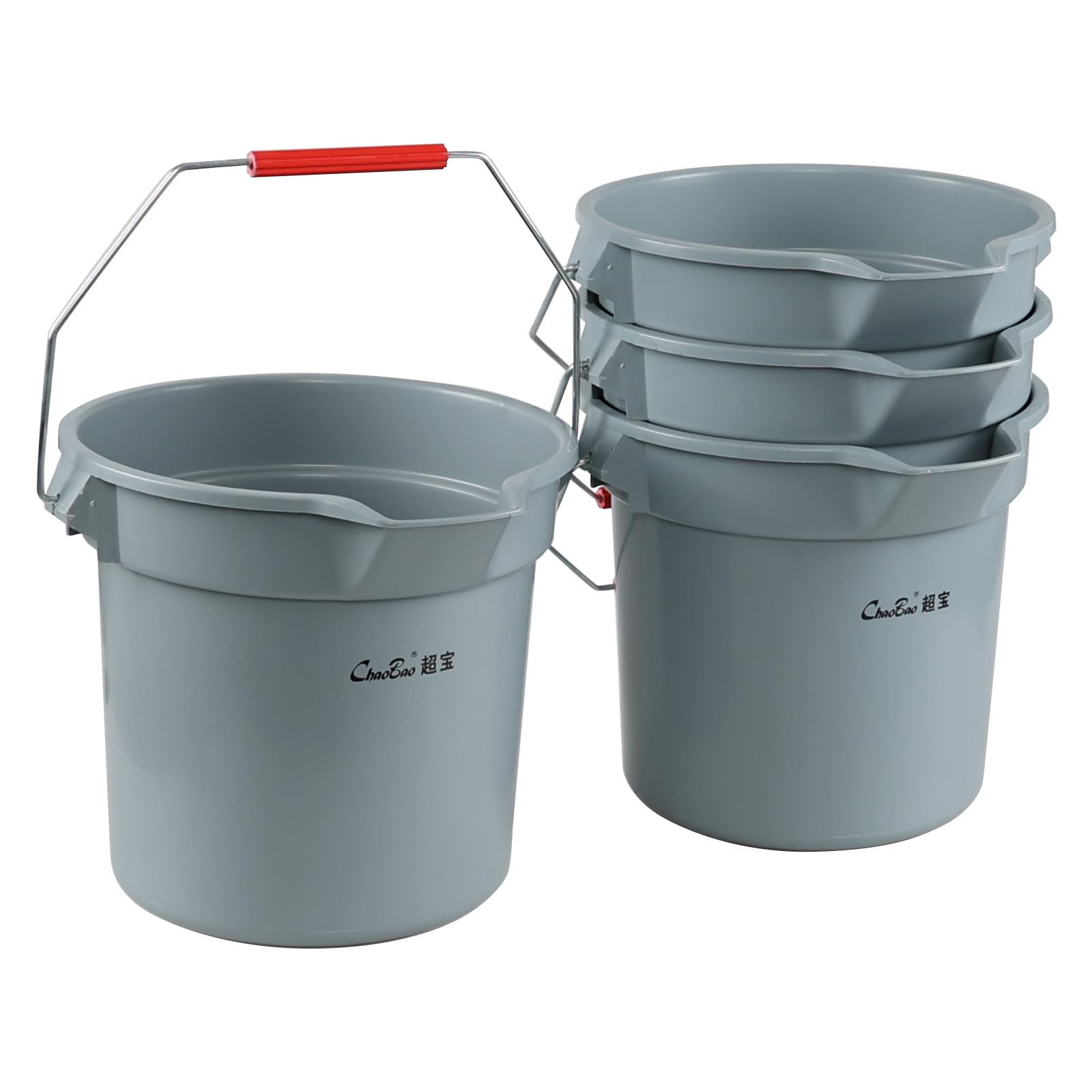 Dehouse 4-Pack 3.5 Gallon Industrial Round Utility Pail, 14 Quart Plastic Car Wash Bucket with Handle, Gray