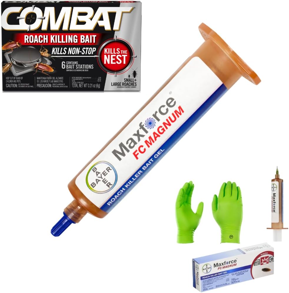 Maxforce Magnum Cockroach Gel - Kills All Cockroach Species- Includes 6 Bait Stations, 1 Tubex30g -with USA - Supply Gloves and USA Supply Pest Identification Card