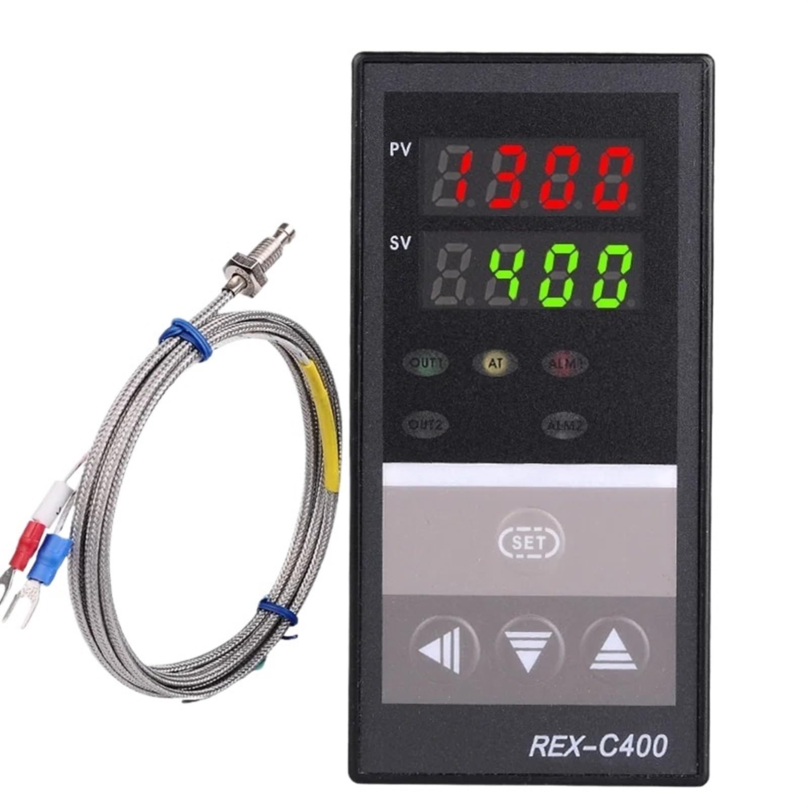 Podwójny cyfrowy regulator temperatury PID REX-C400 z czujnikiem K termoparą, wyjście przekaźnikowe