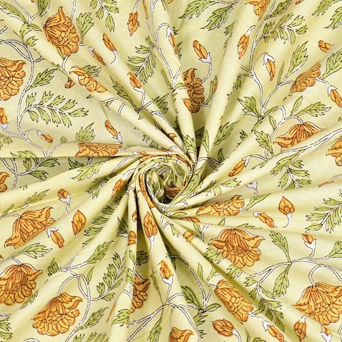 Image of BLOCKS OF INDIA Hand Block /Batik Print Rectangular Table Cloth for 6 Seater Dining Table 100% Pure Cotton 60 Inch x 90 Inch Green GAD Floral
