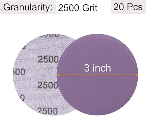 Miniatura 2 de uxcell 20 discos de lijado morados de 3 pulgadas, 2500 granos, gancho y bucle, papel de arena profesional de óxido de aluminio, pulido en seco y