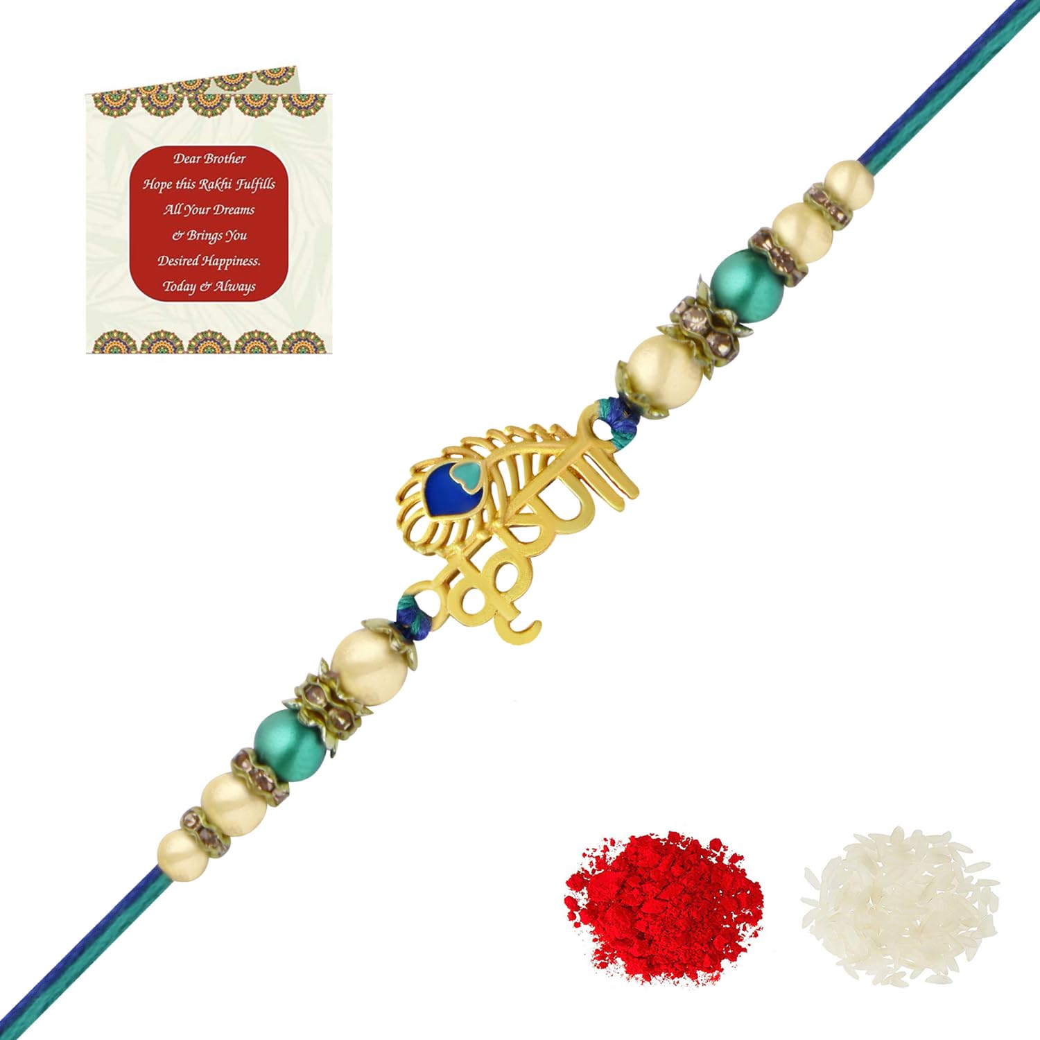 Riddhika Ventures Glorious Gold Plated Auspicious Diamond Ring Rakhi with Roli Chawal and Greeting Card (P5)