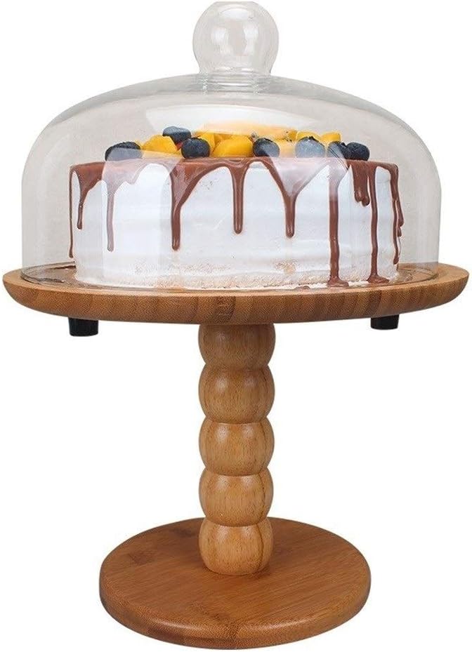 食卓カバー フードカバー、多機能ケーキスタンド、パンアイスクリームディスプレイスタンドバー誕生日パーティートレイ高木製ディスクガラス