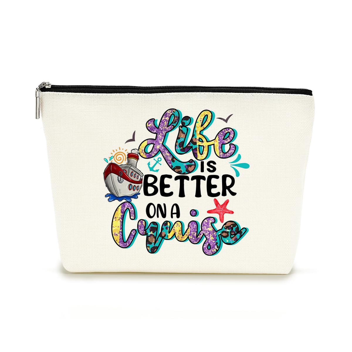 Decohim Funny Makeup Bag Cosmetic Bag Trip Toiletry Bag Cruise Themed Birthday Cruise Vacation Summer Beach Weekend Gifts for Women Cruise Lover Friend Bachelorette Party Life Is Better On A Cruise