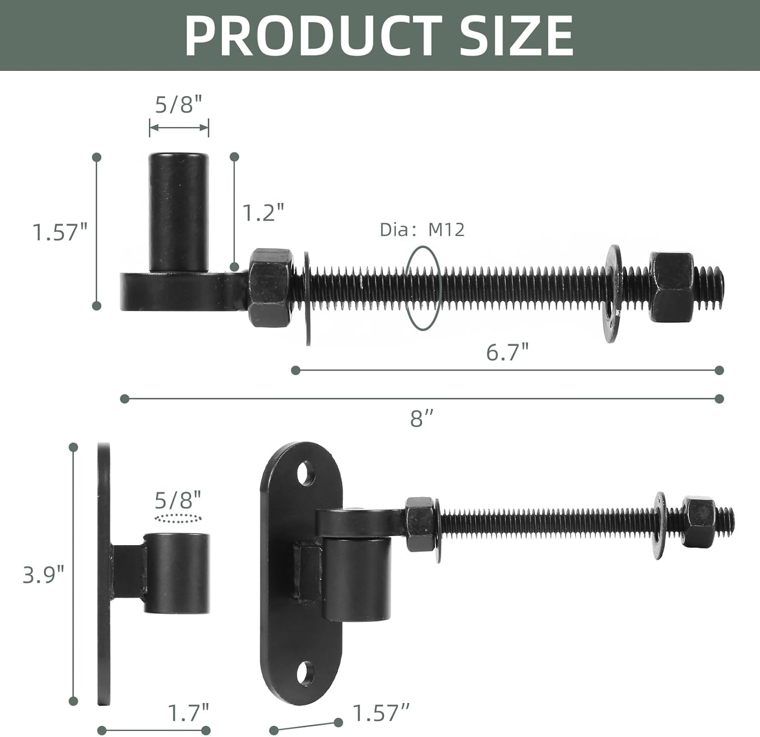 J-Bolt Gate Hinge 8", 4 Sets Steel J-Bolt Post Hinge with 5/8" Gate Hinge Pin Heavy Duty Mount Set for Metal Gates Wooden Fences (Screws Included)