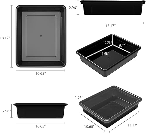 Miniatura 8 de Storex Bandeja de almacenamiento plana tamaño carta, contenedor organizador con tapa sin broches para aula, oficina y hogar, negro, paquete de 5