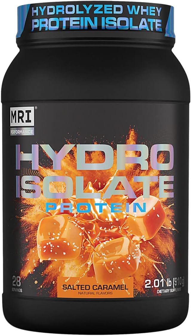 MRI Performance Hydro Isolate, 25G of 100% Hydrolyzed Whey Protein Isolate Powder with VELOSITOL, Extreme Muscle Building Power (Salted Caramel)