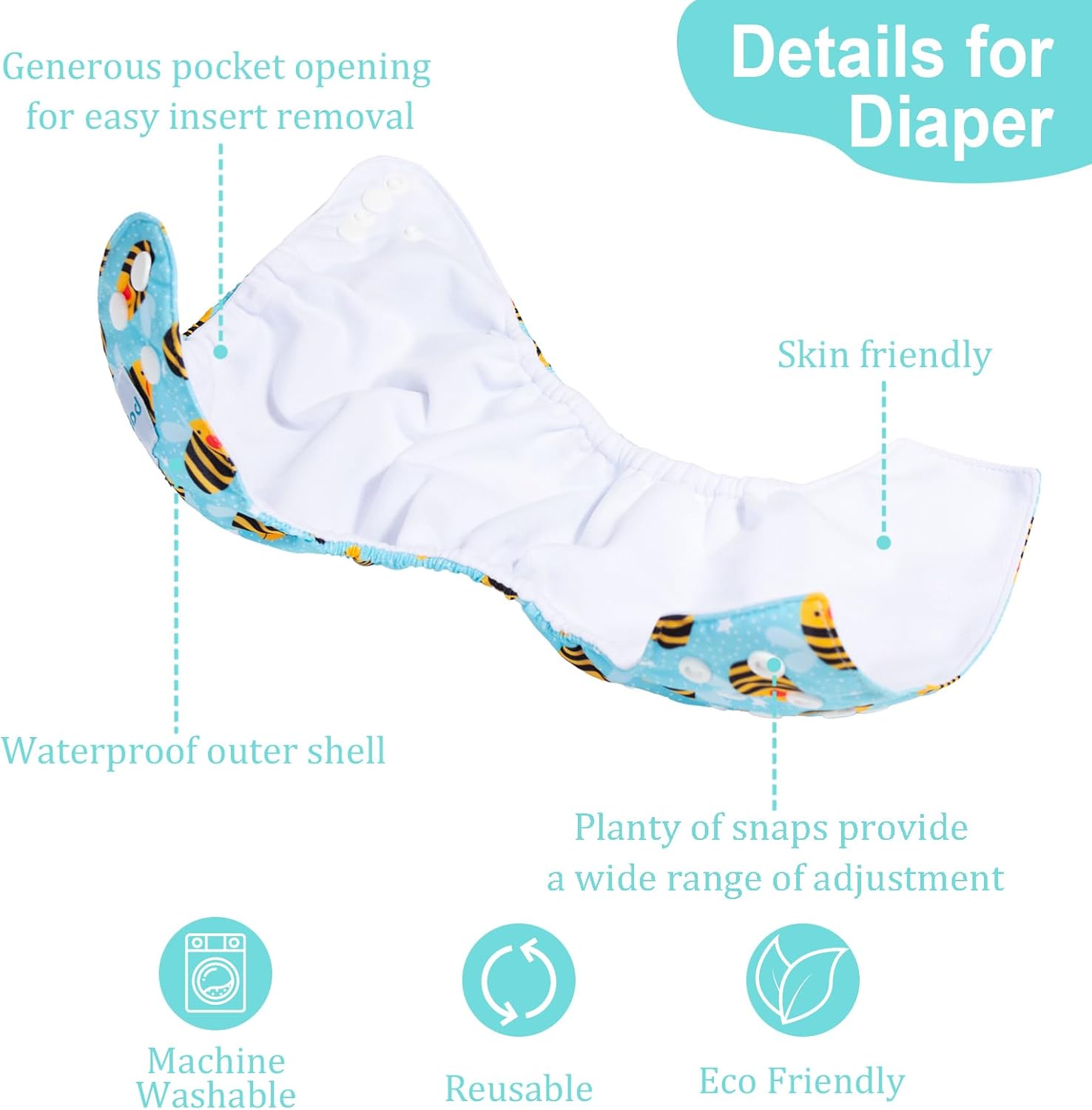 babygoal Newborn Cloth Diapers Pack of 13 for 5-12lbs Preemie Boy, Cloth Diaper Covers 6 Pack with 6pcs Inserts and Wet Bag, Reusable Washable & Waterproof - Image 2