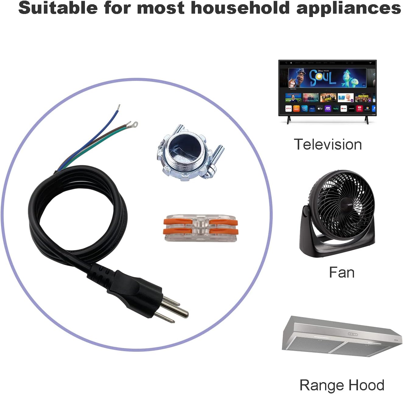 3.9 Ft Black Extension Cable Replacement Power Cord with Open End Quick Wiring Connector Compatible with InSinkErator Garbage Disposal Power Cord Kit