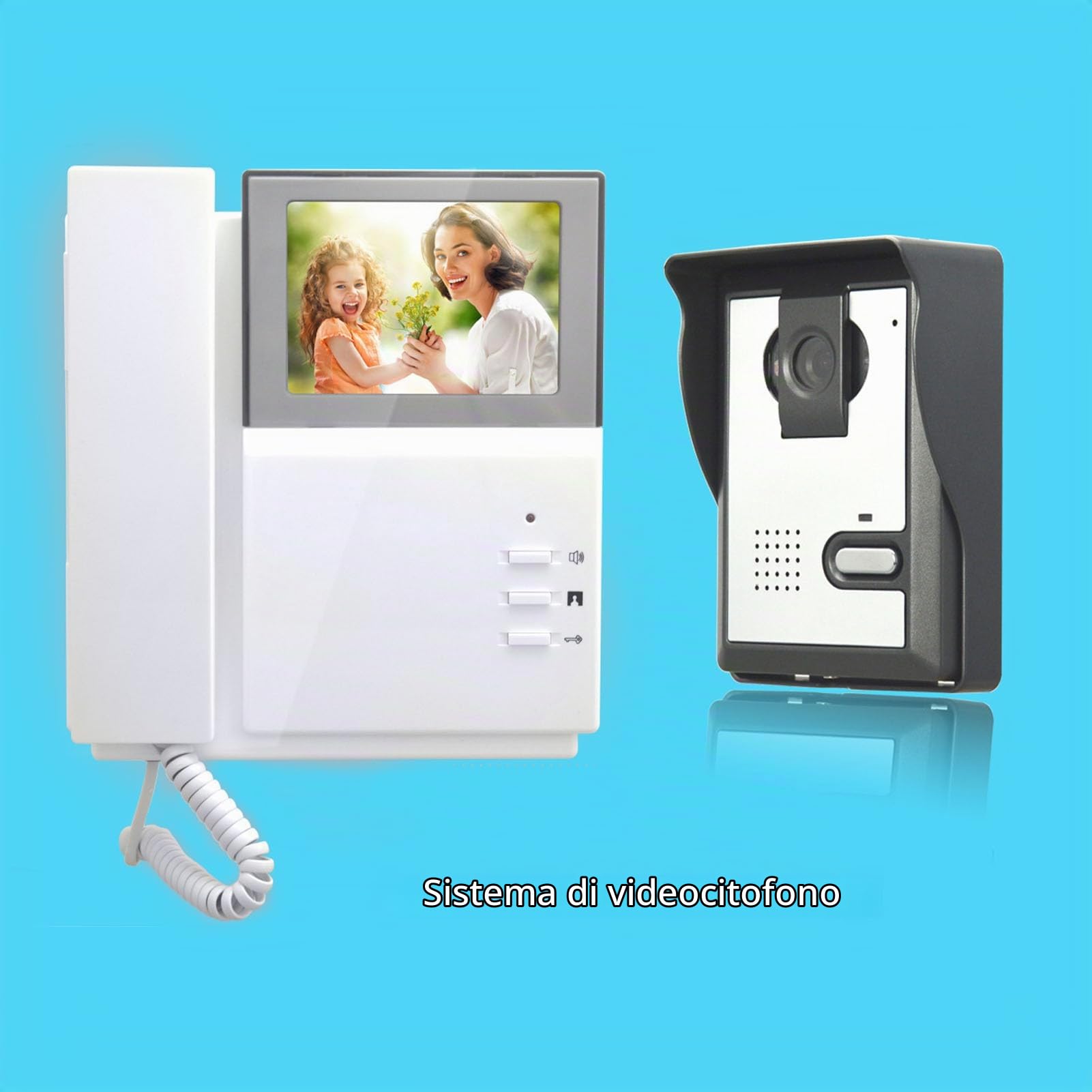 SENECESLI Videocitofono con Campanello e Telecamera, Kit Telefono con Filo Videocitofono Cablato con Schermo LCD Digitale a Colori da 4,3 Pollici, Visione Notturna, Audio (Spina Europea)