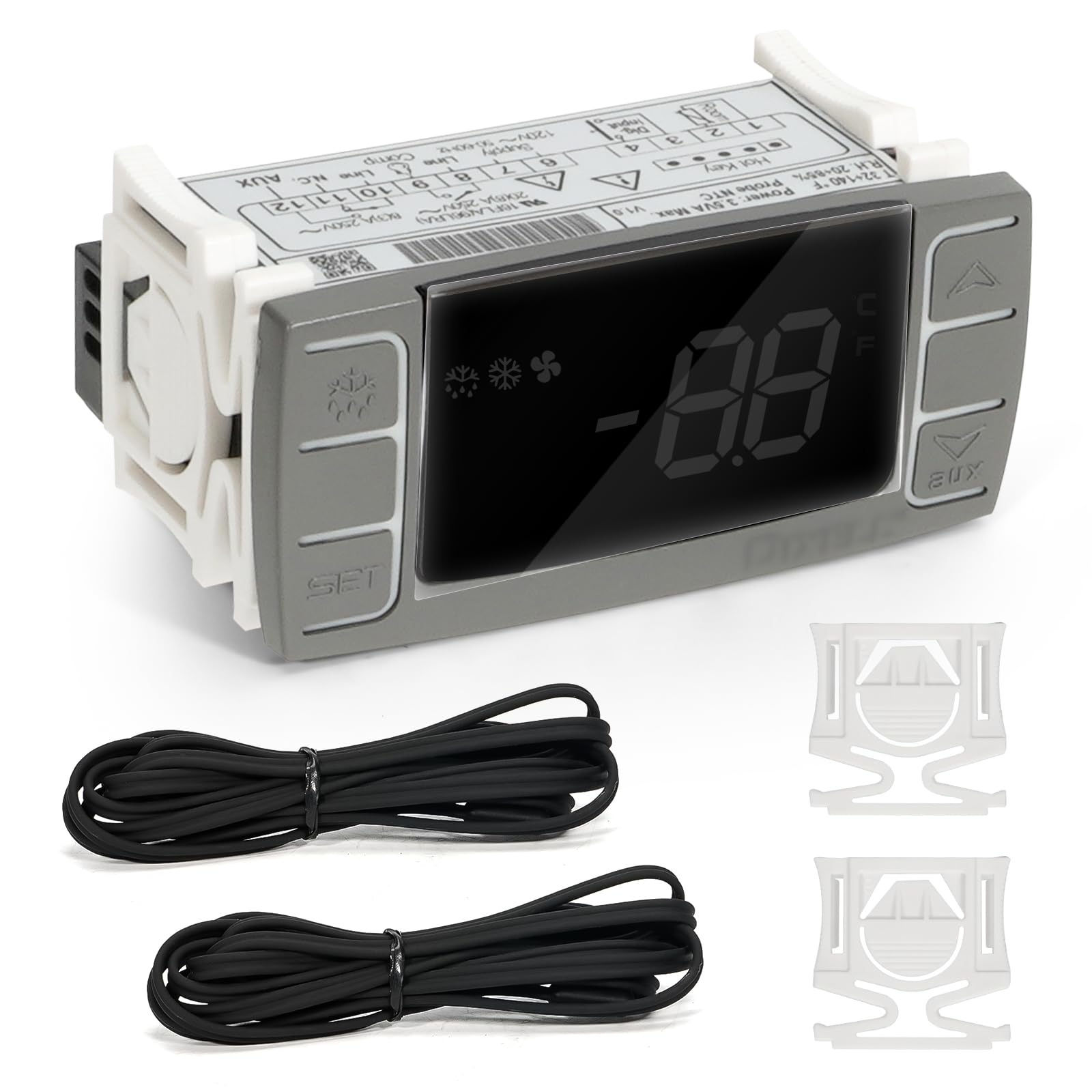 VORGENS for Dixell XR03CX-4N0F1 Temperature Controller, 120V/50-60HZ Digital Thermostat Panel with 2 NTC Sensor Probes & Mounting Tabs - Fit for