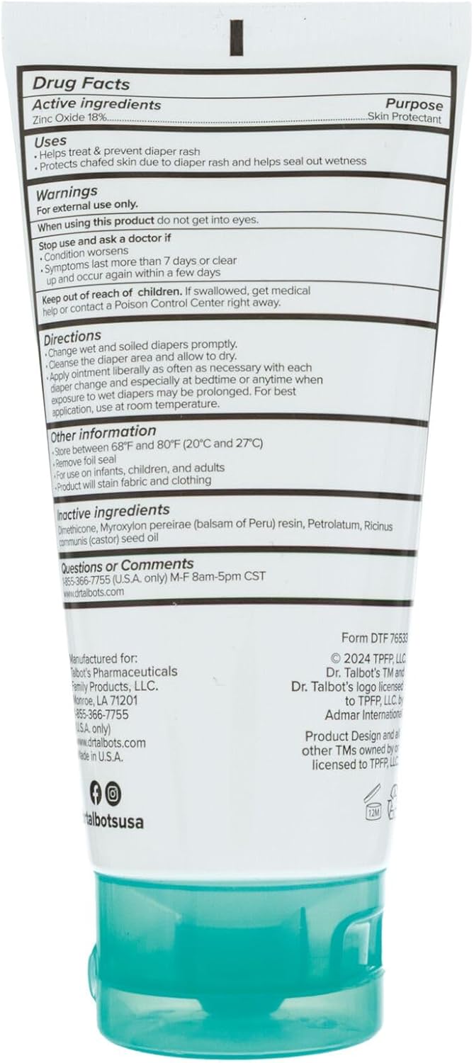 Dr. Talbot's Baby Diaper Rash Ointment - 2 oz - Zinc Oxide Skin Protectant with Peruvian Balsam - Treats and Prevents Rash image 9 of 9 B0F6PD41KV