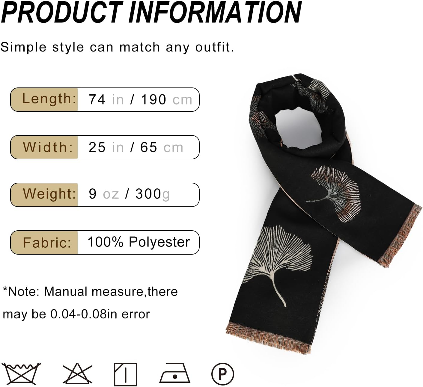 Sumato Scarf for Women Fall Winter Shawl Wraps Long Women Scarves Warm Soft Cashmere Feel Classic Apricot Style - Image 5