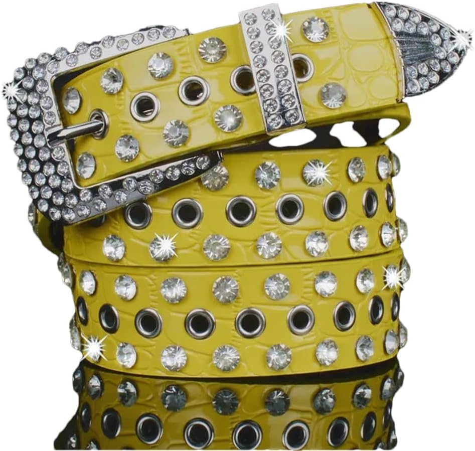 White Leather Belts Men Women Unisex Rhinestone Luxury Belts Wide Buckle Punk Belts Metal Waistband