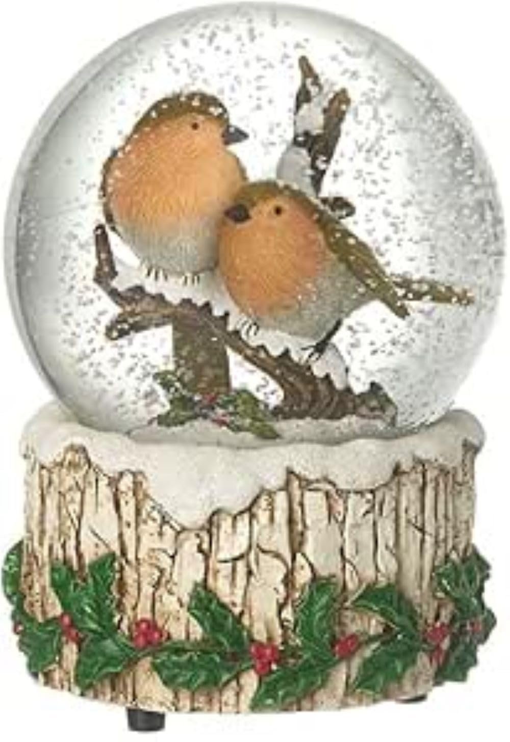 Heaven Sends Boule de neige musicale de Noël avec Robins sur perchoir