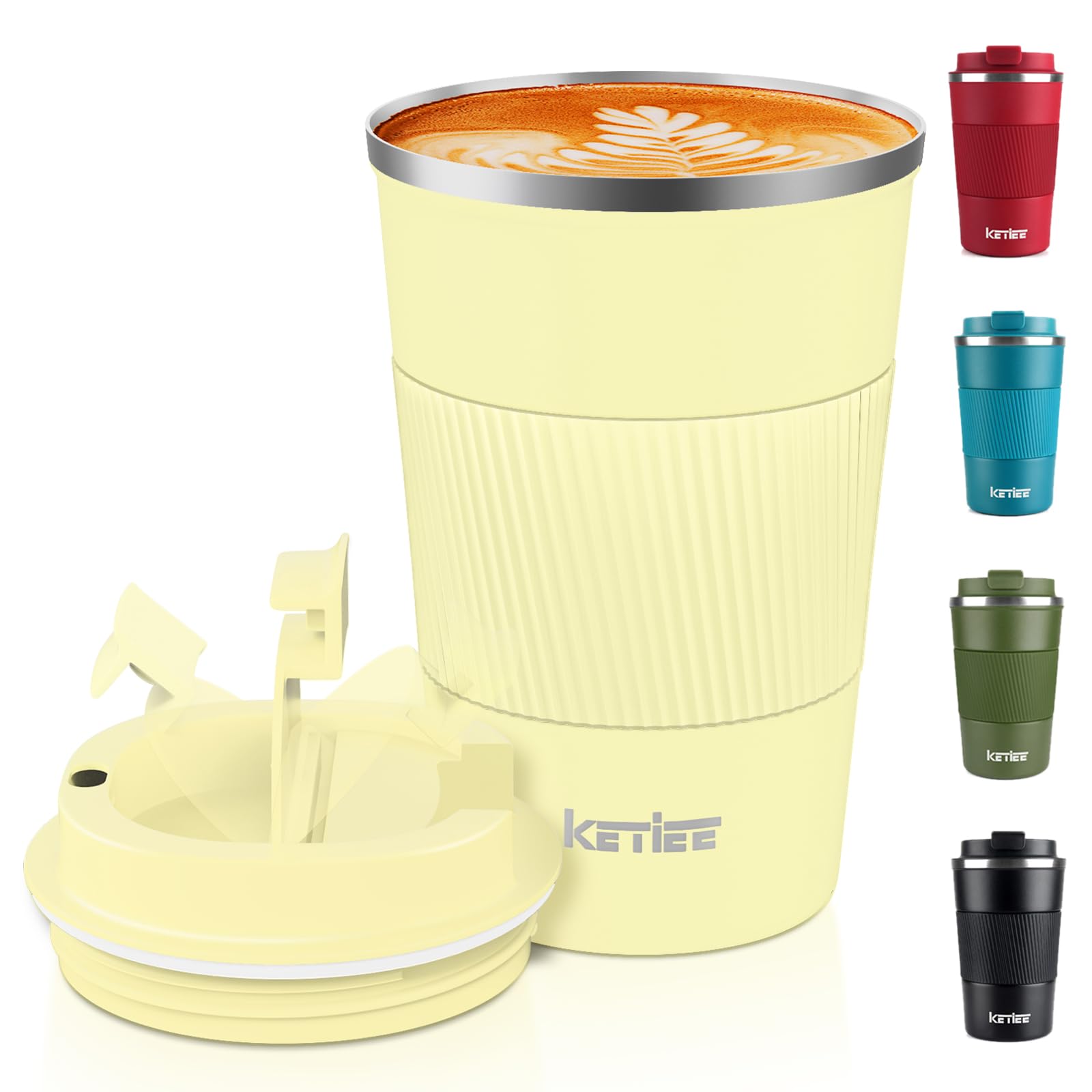 KETIEE Kaffeebecher to go,Thermobecher Kaffee-to-go,Kaffeebecher Thermo,Doppelwandig Reisebecher Travel Mug,Vakuum Isolierbecher mit auslaufsicherem Deckel für Kaffee und Tee