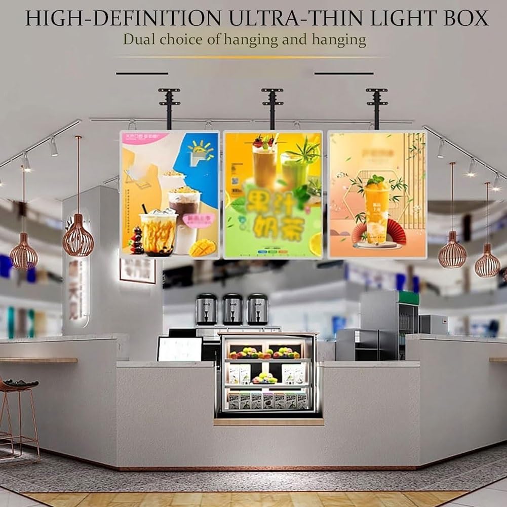 Caja de Luz LED con Marco Desmontable Ultra Delgado, Visualizador Económico Montado en Pared para Cafés y Restaurantes, Cambio de Carteles Fácil con Soporte Telescópico, Cartel Publicitario Comercial