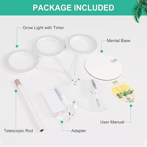 Miniatura 7 de LBW Luz de cultivo de plantas Halo, luz de crecimiento de escritorio de tres cabezales para crecimiento en interiores, lámpara de crecimiento de