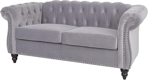 Miniatura 45 de Sofá Chesterfield de terciopelo, sofá tapizado clásico capitoné, moderno de 3 plazas, muebles largos con respaldo copetudo para sala de estar y