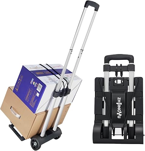 Miniatura 27 de Carro ligero plegable de mano, pequeño carrito utilitario con 4 ruedas y 2 cuerdas elásticas, mochila portátil, carrito de equipaje, carrito