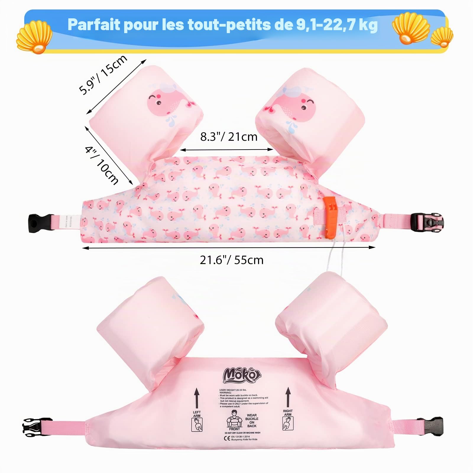 MoKo Gilet de Natation Enfant, Brassards de Natation Enfant Ceinture Réglable Gilet de Flottaison à Dessin Animé Flottant Mignon, Dispositif de Flottaison pour Garçons Filles