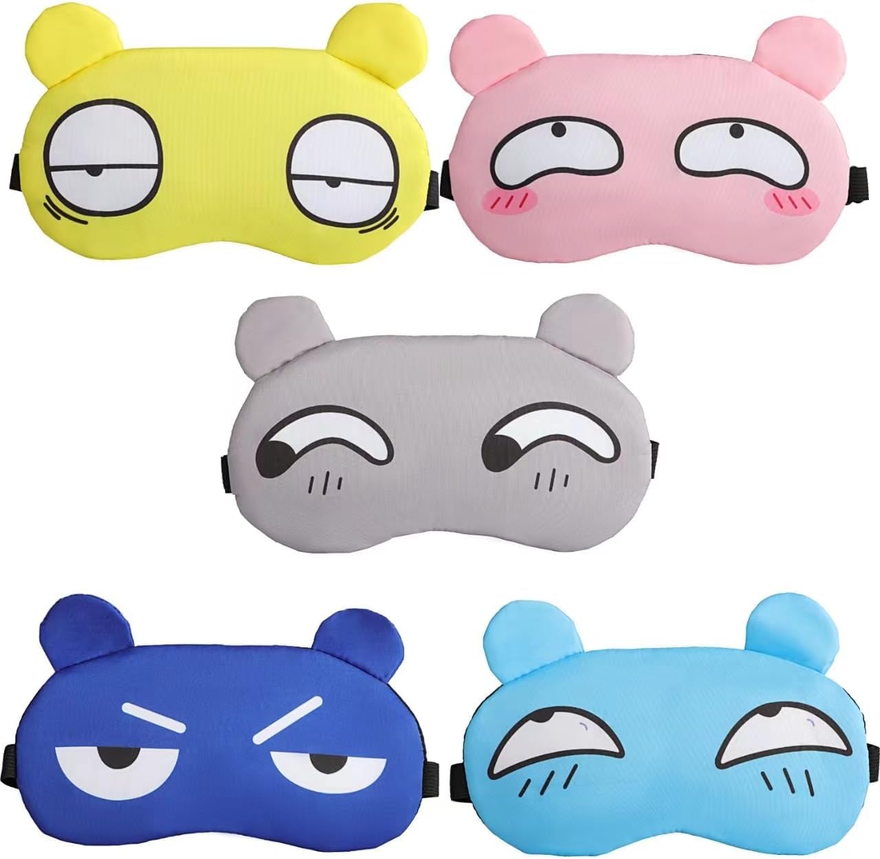 5PCS Cute Eye Mask for Sleeping, Sleep Mask for Side Sleeper, Soft Lightweight Night Sleep Eye Masks with Adjustable Strap, for Women, Men, Fluffy Blindfolds for Travel, Sleep, and Fun Parties