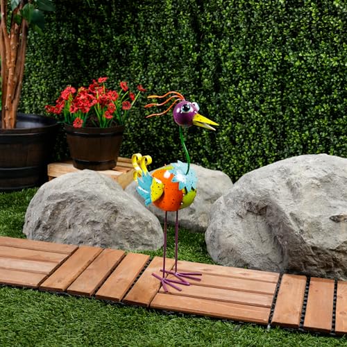 image for Alpine Corporation LAZ328HH Quirky Metal Rainbow Bird Decor, Animal St