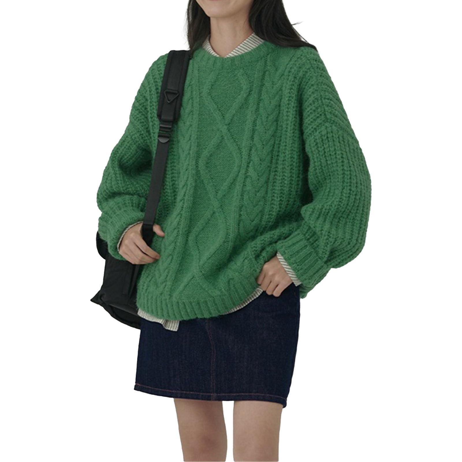 Maglioni a girocollo oversize da donna in maglia a trecce autunno inverno maglione oversize maglione pullover vintage solido