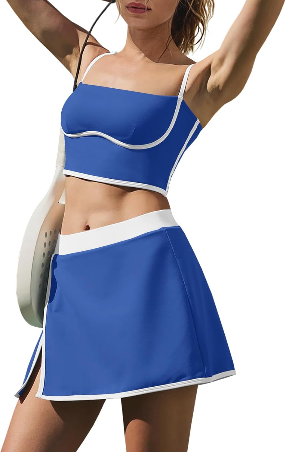 LAMISSCHE Tennis Skirt Sets Women 2 Piece Outfits Yoga Workout Set Skirt and Top Set with Built in Bra & Shorts - Image 6