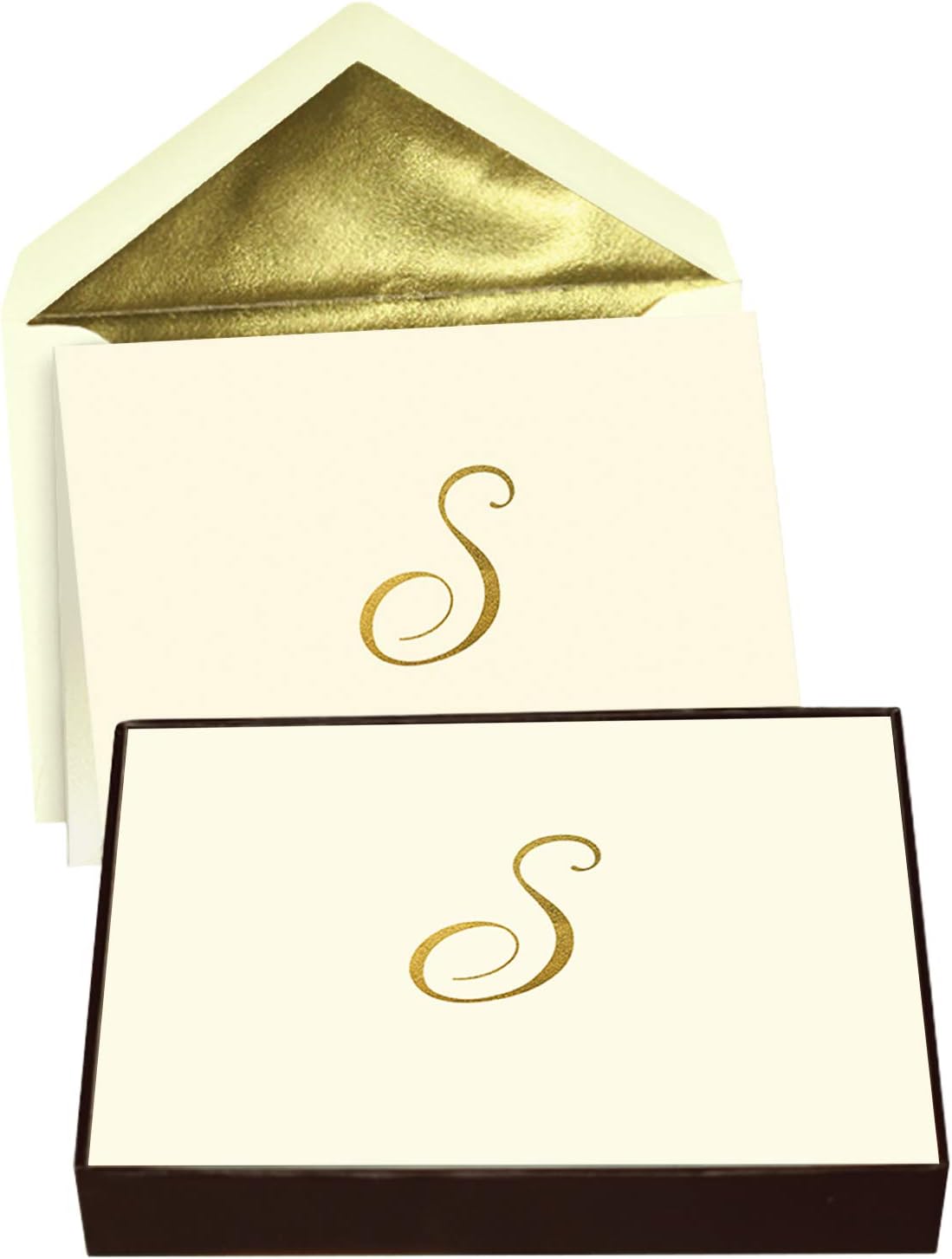 Designer Greetings Monogrammed Blank Note Cards, Embossed Letter “S” Initial Monogram (10 Cards with Envelopes), Beige, (622-00145-005)